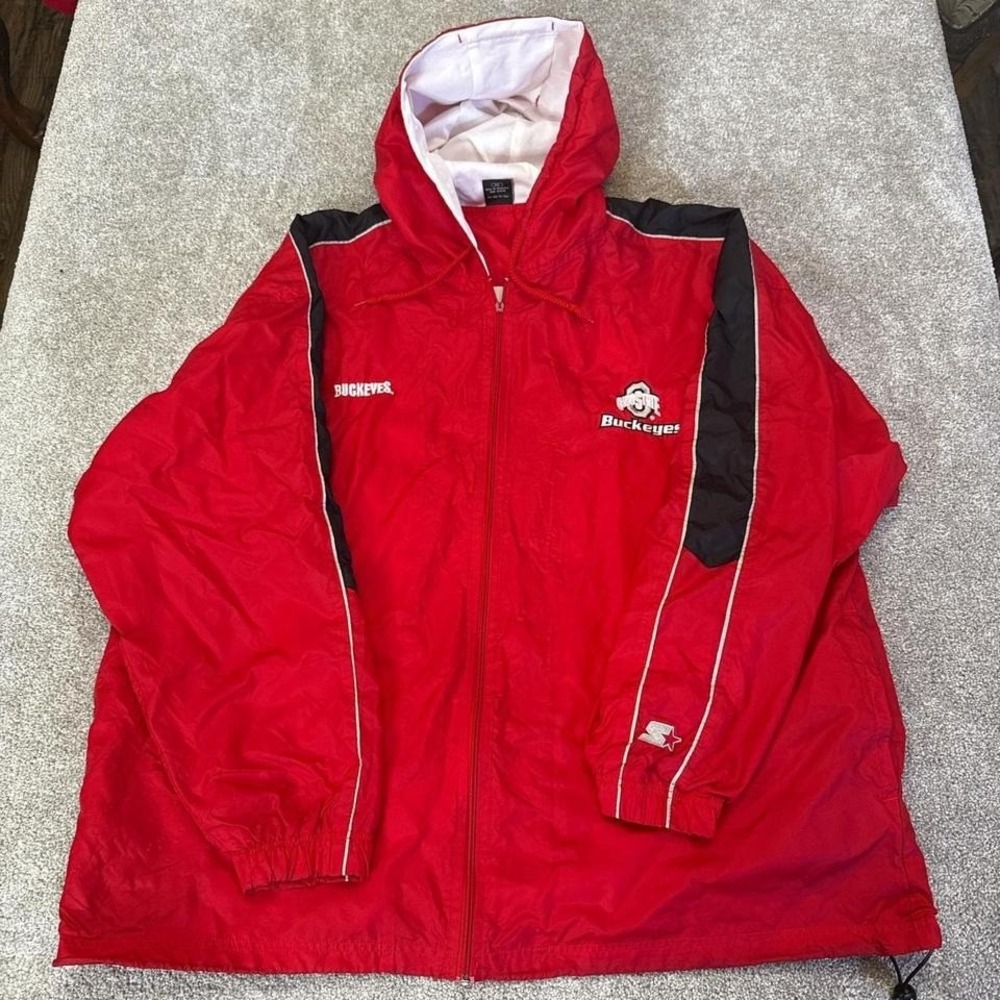 Vintage Starter Ohio State Buckeyes Jacket 2X Full Zip Hooded Lightweight